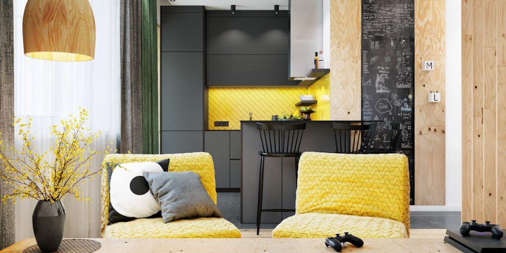 رنگ زرد در دکوراسیون داخلی آپارتمان ۳۰ متری! - وبسایت مبلمان رابو