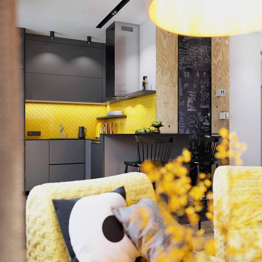رنگ زرد در دکوراسیون داخلی آپارتمان ۳۰ متری! - وبسایت مبلمان رابو